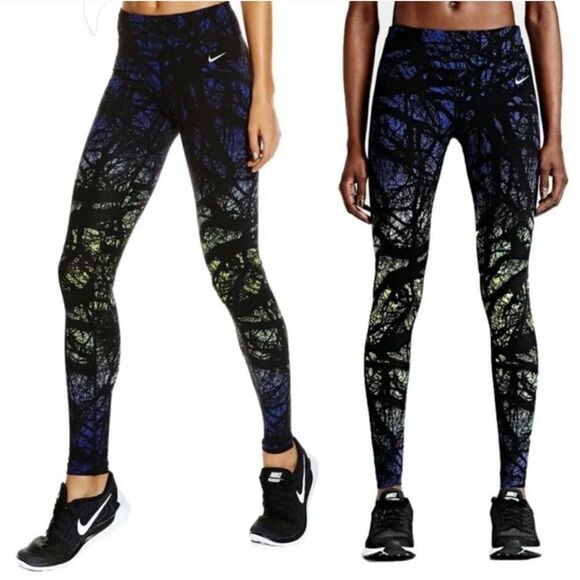Nike Dri-Fit Epic Lux Printed Engineered Blue Running Tights Size Small - Picture 1 of 4